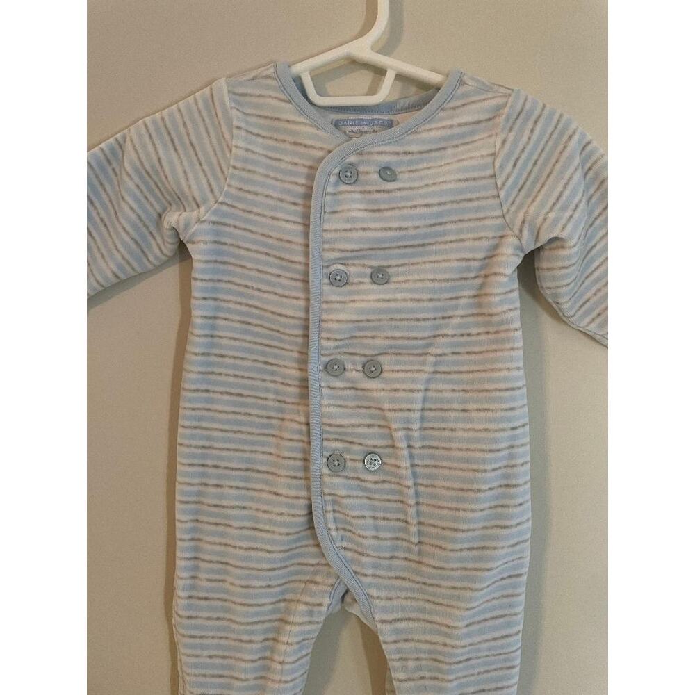 Baby Boys‎ Girls Blue Velour Stripe Footed Pajamas Romper Sleepwear 3-6month - Picture 2 of 6